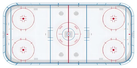 Naklejka premium Top-down view of a clean, empty ice hockey rink with markings.