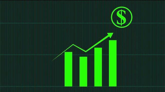 Business growth concept in allusive graph chart showing marketing sales profit increasing to future target . Excellent financial status of corporate business rise up by yearly,4K video.