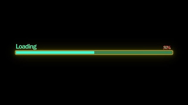 Computer Loading Bar With Glitch Effect/ Animation of a computer screen with loading bar processing and noise and glitch effects 4K video.