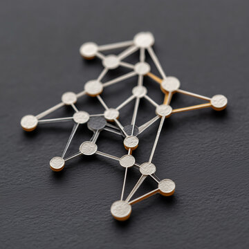 3D connected geometric node network on dark background, 어두운 배경 위 3D 연결된 기하학적 노드 네트워크