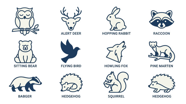 Collection of Forest Animal Icons in a Clean Line Art Style.