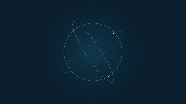 Centered orbital sphere with teal and purple intersecting rings