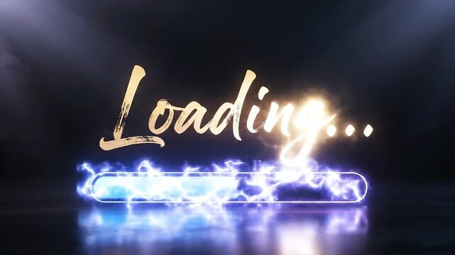Dynamic Loading Bar Animation with Glowing Text and Electric Effects.