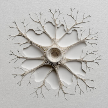 Organic 3D white paper cutout neuron cell or root structure, 유기적인 3D 흰색 종이 컷아웃 신경 세포 및 뿌리 구조