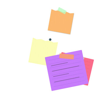 Colorful sticky notes with lines and tabs isolated on transparent background