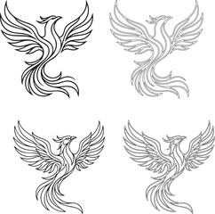Fototapeta premium Phoenix, Elegant flying bird logo design in mid-flight. Minimalist vector illustration of soaring avian symbol for branding and identity.
