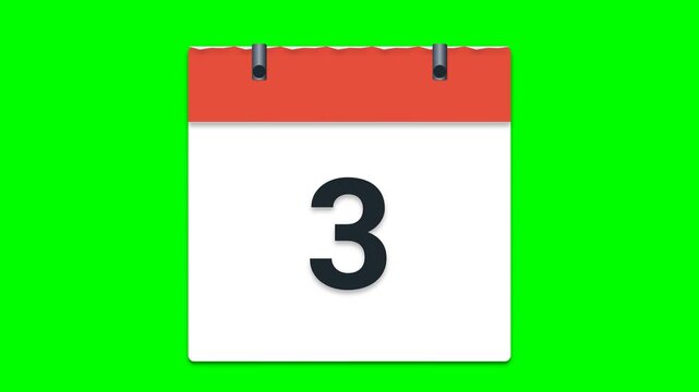 Daily Calendar Page Icon Showing Number Three for Date Planning and Scheduling on Green Background