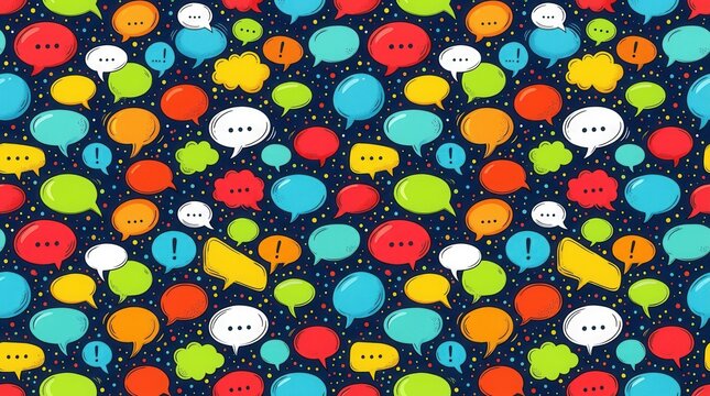 Colorful speech bubbles seamless pattern on dark blue Vibrant Bubbles: Multicolored Communication Patterns