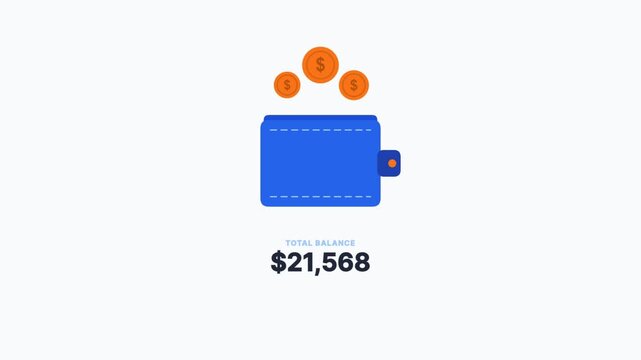 Blue leather wallet icon featuring a simple flat vector design