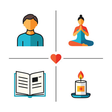 Flat design icon set for self care and personal well being.