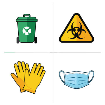 Medical Waste Disposal and Personal Protective Equipment Icons.