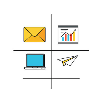 Digital communication and business analytics tools in a modern grid layout.