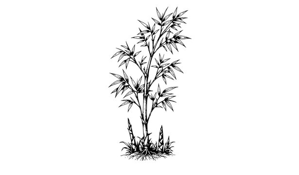 Classic Bamboo Tree Vintage Engraved Botanical Vector Illustration on White