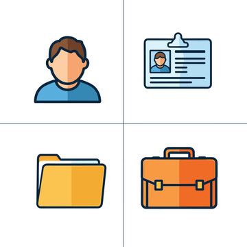 Icons representing user profile, identification, documents, and professional work.