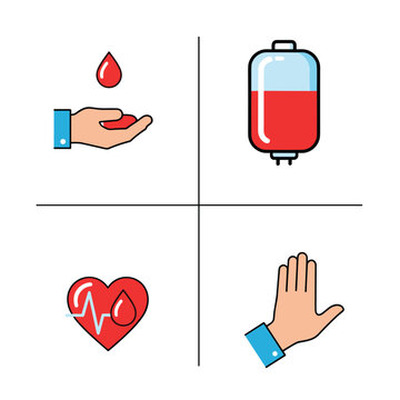 Blood donation and health medical icons set.