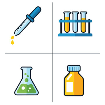 Essential chemistry and laboratory equipment icons collection.