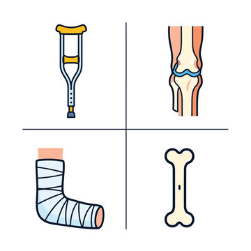 Medical Icons Representing Bone Health and Injury Treatment.