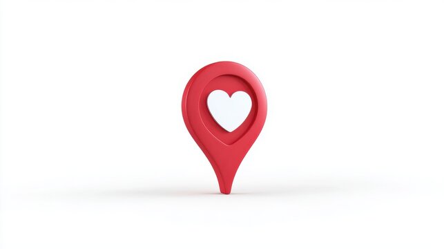 Red map pin with a white heart icon, symbolizing love location or favorite place.
