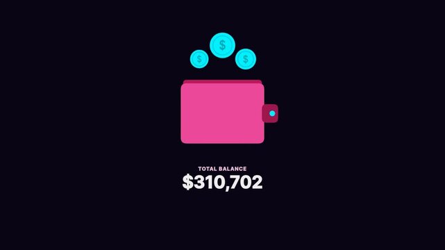 Pink wallet icon animation representing digital finance and mobile payments