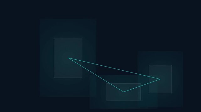 Dark background with cyan triangle connecting transparent rectangles