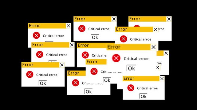 Critical error dialog box of system error. vector illustration animation.