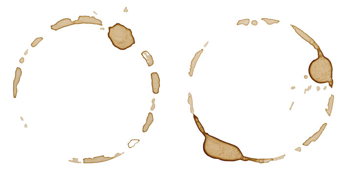 Coffee stains and rings isolated on a transparent background.