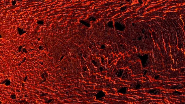 Abstract flowing lava surface moving slowly and glowing with intense