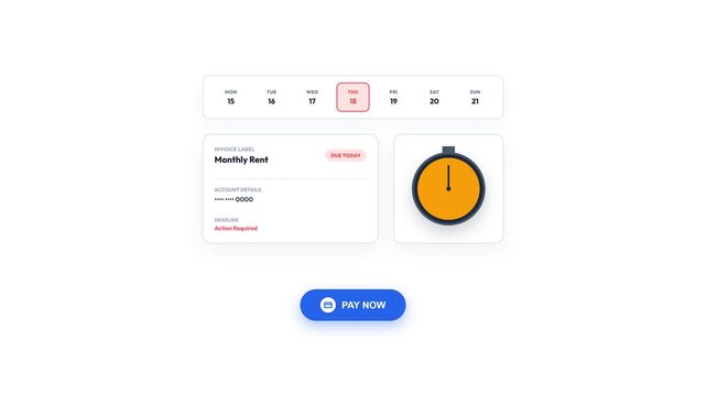 Digital interface showing monthly rent payment from overdue to success. 4K Video