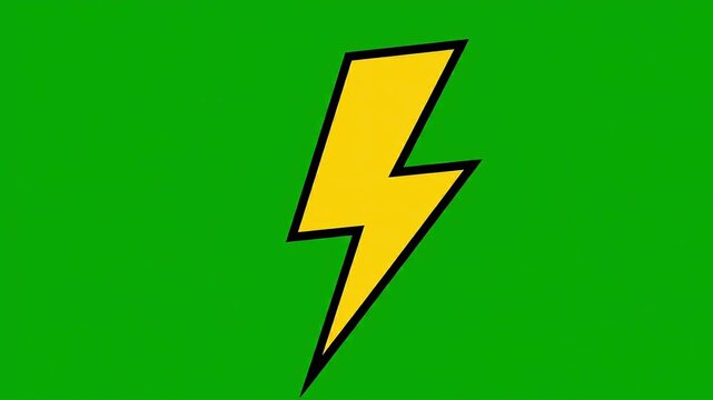 Yellow lightning bolt icon with black outline on green screen background  - Ultra 4k Video