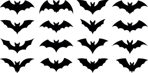 Fototapeta premium Halloween flying bat silhouette collection with spooky vampire bats set for creepy holiday design vector illustration isolated