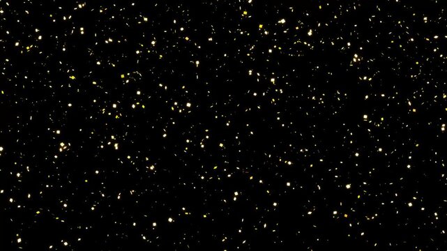 4K Falling Gold Confetti  Background Effect.Golden glitter particles texture falling on black for festive video overlays.Loop animation