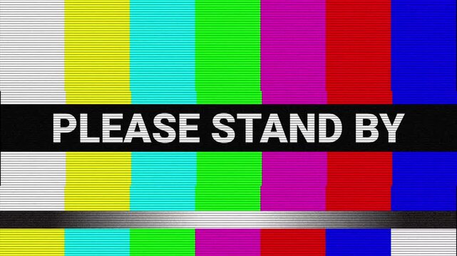 Please Stand By broadcast signal tv static color noise glitch error and Color Bars 4k video