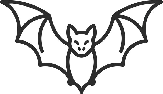 Happy halloween day Minimalist bat line icon vector, flying fruit bat silhouette with spread wings, halloween animal symbol for spooky graphic design and logo branding isolated on White