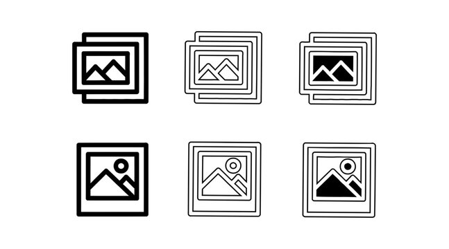 Minimalist camera icons with different photo effects in a clean layout isolated on transparent background, Vector