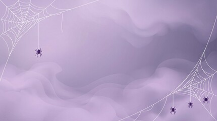 Obraz premium Spooky halloween background with spider webs and spiders on purple fog