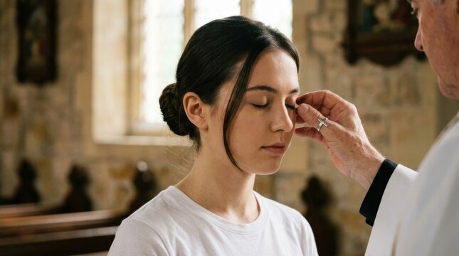 Intimate Moment: Young Woman Receiving Spiritual Treatment from participates in anointing during a religious ceremony