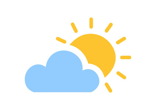 Partly cloudy weather icon on Transparent Background. Sun and cloud symbol. Simple pictogram for weather forecast, daytime sky, sunny intervals, climate, summer and outdoor conditions, PNG.
