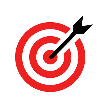 Target icon with arrow in center symbolizing goal, focus and accuracy. Bullseye pictogram for success, achievement, strategy and direction. Ideal for planning, performance, and business goals concept.