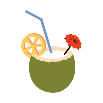 Fresh Coconut Drink Illustration Isolated on Transparent Background for Tropical Summer Beverage Beach Vacation and Refreshment Design
