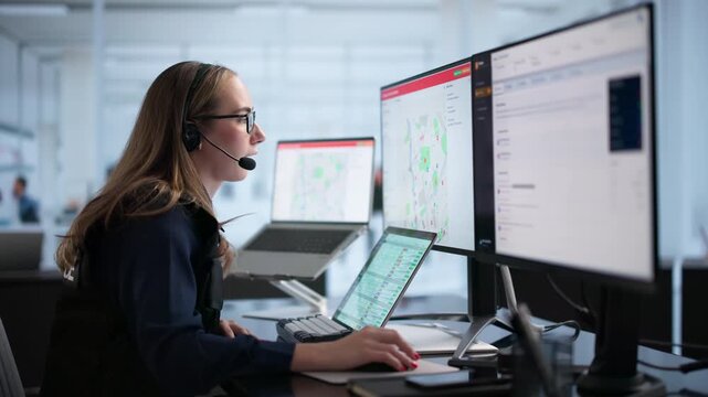 Emergency Call Center Worker Quickly Answers SOS Call