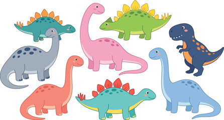 cute colorful dinosaurs vector set clipart illustration isolated on white background © Creative Simz