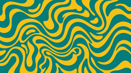 Fototapeta premium Teal and yellow psychedelic liquid swirl background with vibrant organic distorted shapes.
