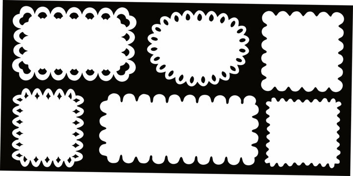 Scalloped border frames white silhouettes on black background