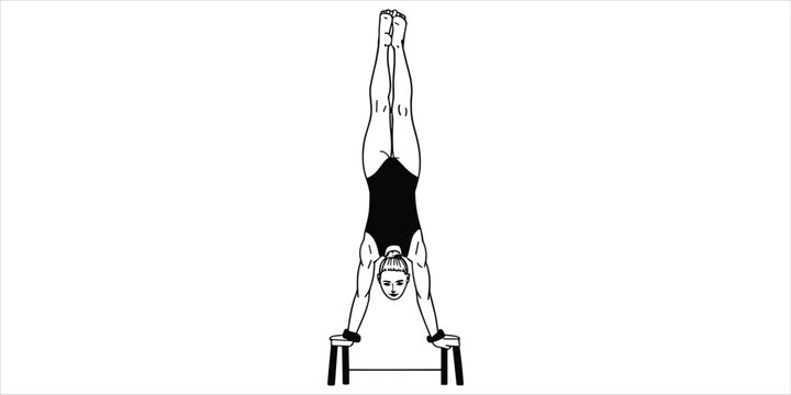 Female gymnast in handstand on parallel bars with straight legs gymnastics athlete