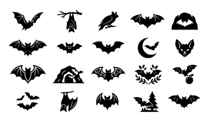Fototapeta premium Black silhouette bat collection for halloween designs and spooky graphics