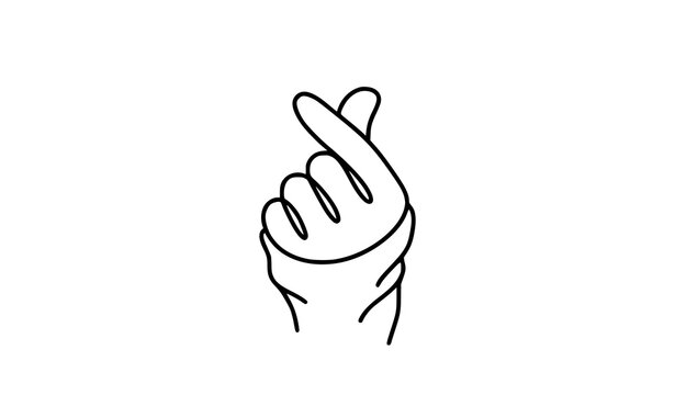 Hand gesture forming a heart shape minimalist line art illustration