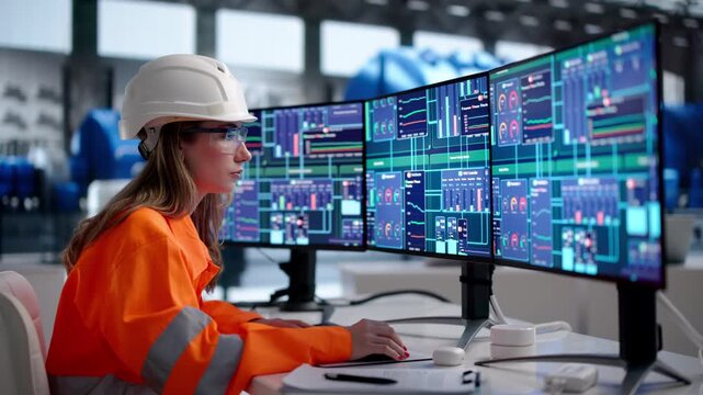 Woman Engineer Monitors Gas