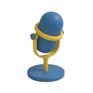 A blue microphone with a yellow stand