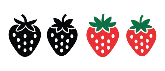 Strawberry Fruit icons featuring black outline and vibrant red berry styles for food, agriculture, healthy nutrition, packaging, and fresh produce design. © ARIF AHMED 04