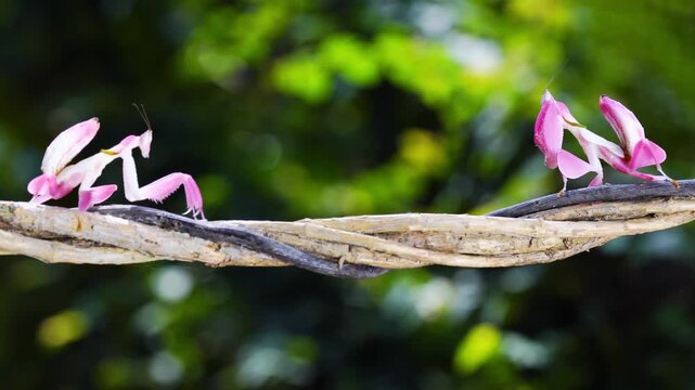 Orchid grasshopper. Orchid Mantis Camouflage. The praying mantis were fighting on the vine. in Thailand